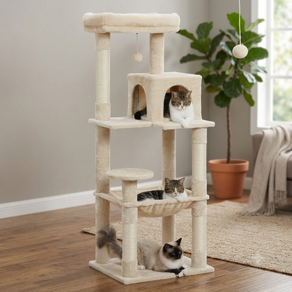 PawPack Cat Tower - multi-level cat tree with sisal scratching posts