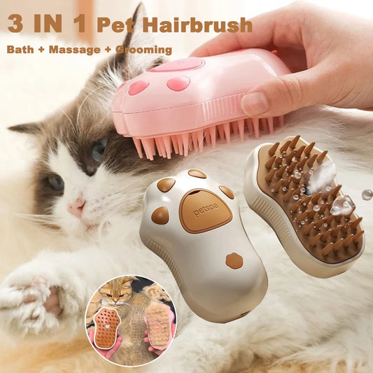 PawPack Steam Brush - 3-in-1 steam grooming brush for cats and dogs