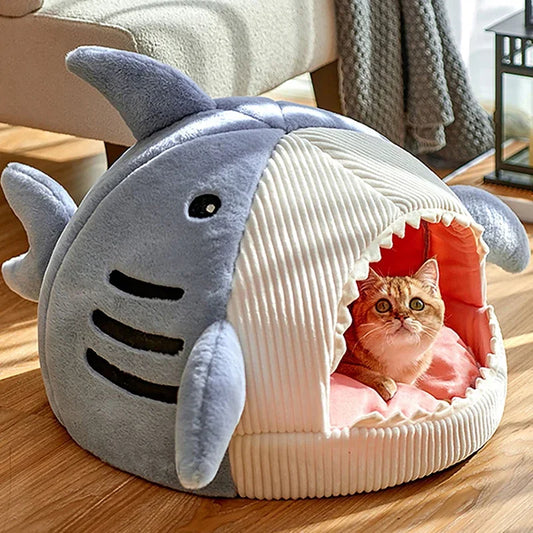 PawPack Shark Bed - shark-shaped cozy cave bed for cats and small dogs